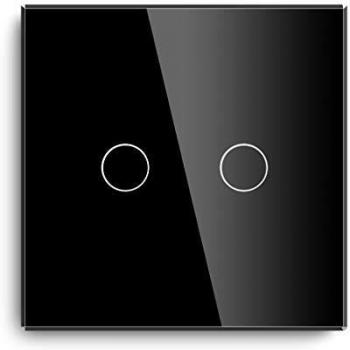 BSEED Touch‑LED-Schalter für EU‑Standard, 2‑Fach, 2‑Wege, schwarzes Glas