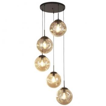 Searchlight Punch 5 Light Multi Drop Black Champagne Punched Glass Ceiling Pendant