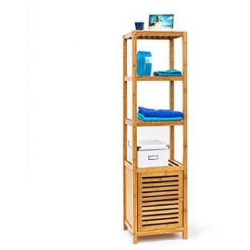 5-Tier Bamboo Bathroom Shelf with Wooden Door, Natural Finish