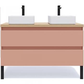 Meuble de salle de bain suspendue 120 × 56 × 120 cm, 2 vasques posées, 2 tiroirs – Abricot