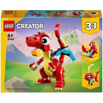 Lego 31145 Creator 3-en-1 Le Dragon Rouge; Jouet avec 3 Figurines d'Animaux, dont un Dragon Rouge, un Poisson et un Phénix