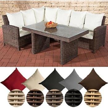 CLP Polyrattan Gartenbank-Set Bermeo 5 mm I mit Sitzpolstern und Esstisch