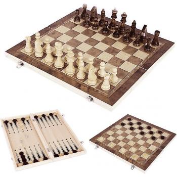3 in 1 Klappschachspiel aus Holz für Zuhause und unterwegs