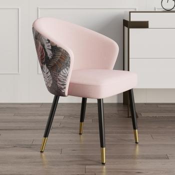 Set of 4 Velvet Upholstered Dining Chairs in Pink with Arms