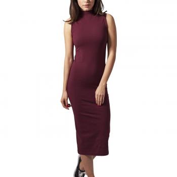 Urban Classics Damen Kleid Ladies Stretch Jersey Turtleneck Dress Weinrot