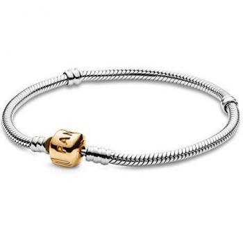 Pulsera de mujer Pandora en plata de ley y oro de 14 quilates, 19 cm