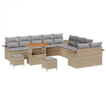 Ensemble de jardin 3 pièces en poly rotin avec coussins