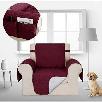 Deconovo Housse de Canapé Matelassée Protéger Sofa Protection 1 Place Antidérapante pour Animaux 54x190cm Rouge Foncé