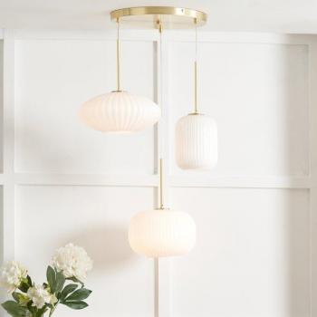 Alexa White Ribbed Glass and Gold 3-Light Cluster Pendant Ceiling Light
