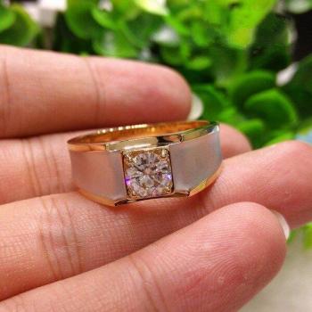18K Yellow Gold 1 Carat Diamond Square Engagement Ring for Men