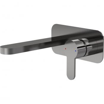 Merano Curvo Brushed Pewter Wall Mounted Basin Mixer Tap with Plate