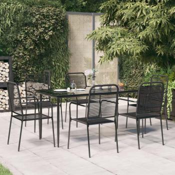 VidaXL 7-tlg. Garten-Essgruppe Schwarz mit Baumwollseil und Stahl