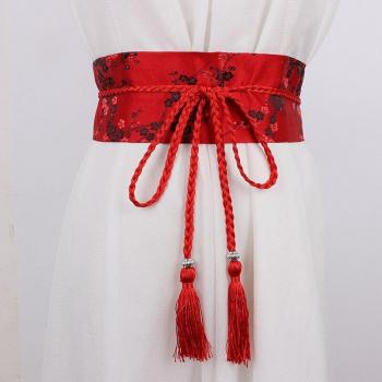 Japanese Yukata Dress with Floral Embroidery and Satin Waistband 2022