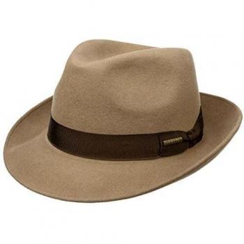 Haarfilzhut Rossford – Beige Fedora, 55 cm, Ripsband‑Design