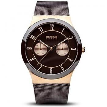 BERING Reloj Unisex de Acero Inoxidable con Cristal de Zafiro y Diseño Marrón/Rosa