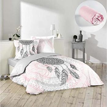 Set de lit Namaste 220x240 cm + Drap housse rose 140x190
