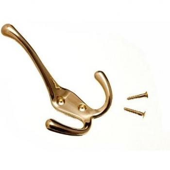 TRI HOOK HAT AND ROBE COAT HANGER BRASS PLATED + SCREWS