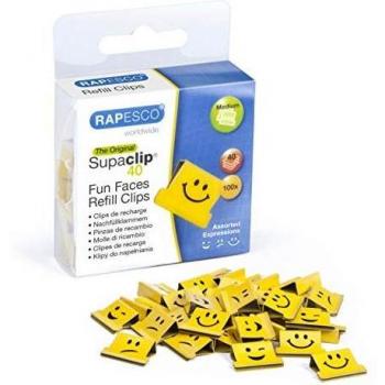 Rapesco Supaclip 40 Refill Clips with Assorted Emoji-Shaped Cut-Outs (Box of 100)