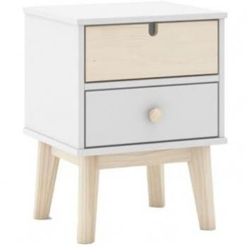 KAINA Chevet 2 tiroirs MDF et pin blanc et naturel