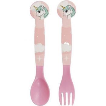 Einhorn Kinderbesteck von Tinisu – 2‑teiliges Plastikspeicherset