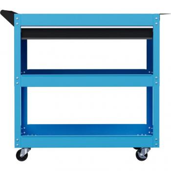 Carrello Attrezzi con Manico Laterale e Cassetto, 3 Ripiani in Acciaio, Blu