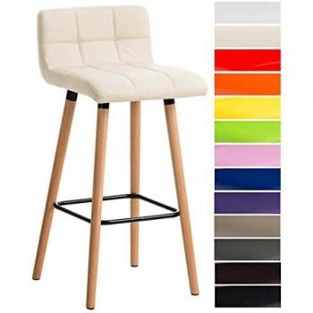 CLP Barhocker LINCOLN mit Kunstlederbezug und Holzgestell I Thekenhocker mit Rückenlehne und Fußstütze I Gepolsterter Barstuhl mit einer Sitzhöhe von 75 cm Creme
