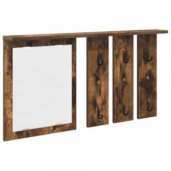 Porte-manteau mural avec étagère et miroir en bois de chêne fumé 85 x 10 x 45 cm