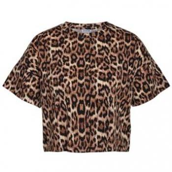 T-shirt semi-crop Alena O Neck imprimé léopard en coton bio