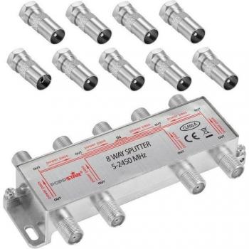 Splitteur antenne Poppstar 8 voies, gain 100 dB, bande 5‑2450 MHz, accessoires IEC