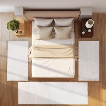 SIMPEX24 Boho-Skandi-Bettumrandung in Kurzflor – 12 mm Höhe, 3‑teiliges Läufer‑Set für Schlafzimmer