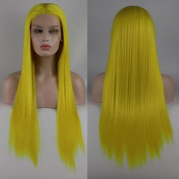 Perruque Déliée Longue et Droite en Jaune avec Ligne de Cheveux Naturelle