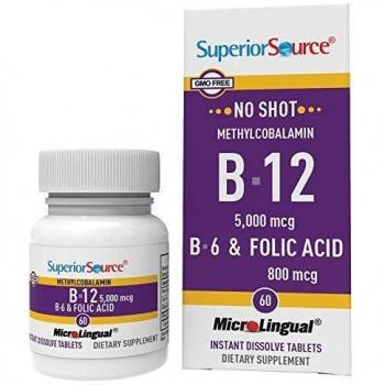 B12 Methylcobalamin 5 000 µg, B‑6 e Acido Folico 800 µg – MicroLingual 60 tabletine Superior Source