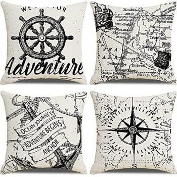 Map & Wind Decorative Throw Pillow Covers