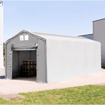 Industrial 4×12 m ToolPort PVC Canopy – 3m Sidewalls, Roll‑Up Door, Skylight Panels – Grey (PVC 850)