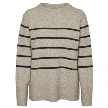 Vero Moda Strickpullover »VMFLAWLESS LS O-NECK PULLOVER GA NOOS« Silver Mink Stripes:W. DARK GREY MELANGE