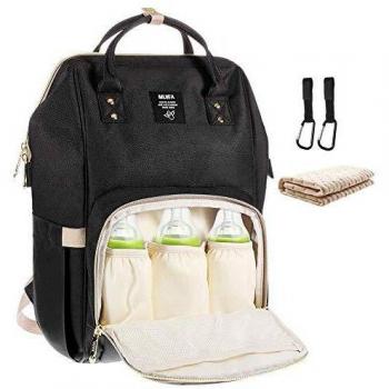 Wasserdichte Wickeltasche mit Wickelunterlage und Kinderwagen-Haken, multifunktional, große Kapazität, schwarz