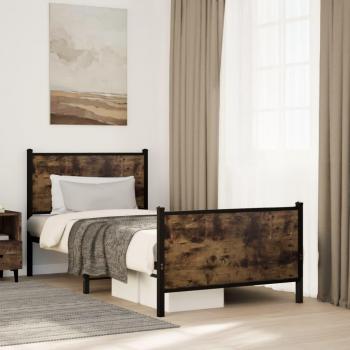 Smoked Oak Metal Bed Frame 90x200 cm without Mattress