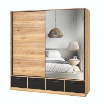 Armadio Collezione EOS 200 cm: Quercia Nera, 2 Porte Scorrevoli, 4 Cassetti + Specchio
