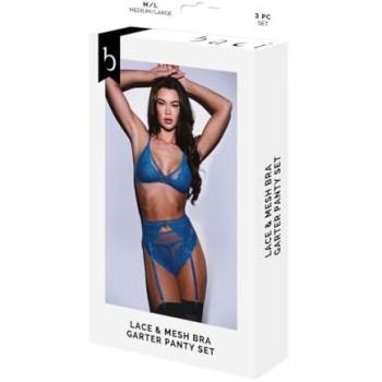 Ensemble 3 Pièces Résille & Dentelle Bleue