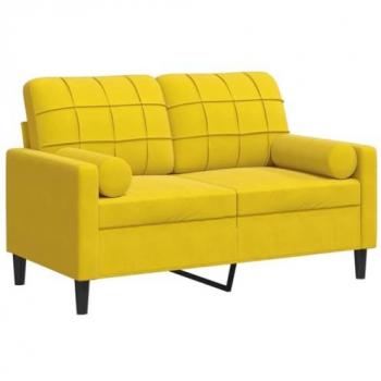 VidaXL Samt 2-Sitzer-Sofa Gelb mit Zierkissen 120 cm