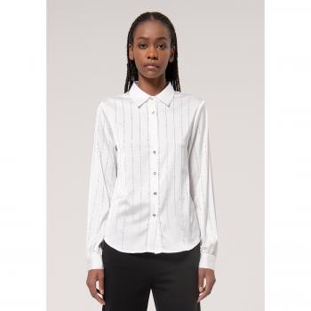 Camisa de Cetim Regular Fit com Apliques de Strass
