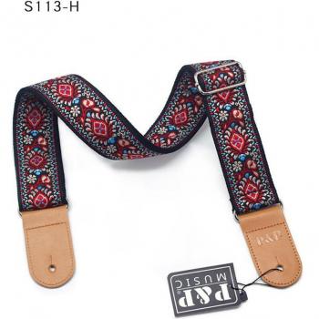 Sangle guitare acoustique vintage, ceinture jacquard brodée, extrémité cuir