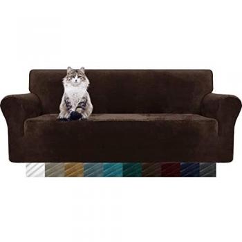 Housse de canapé en Peluche (3 Places, café foncé)