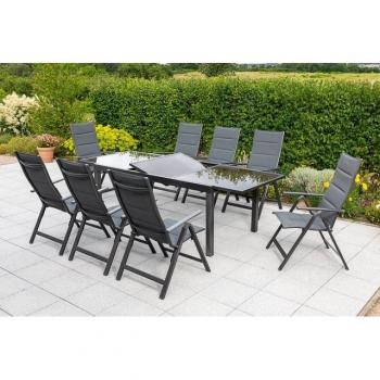 Garten-Essgruppe Taviano von MERXX, 9 Teile, 8 Klappsessel, 5-fach verstellbar