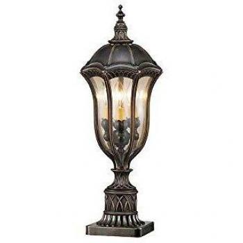 Baton Rouge 3 Light Outdoor Pedestal Lantern, Walnut, IP44, E14