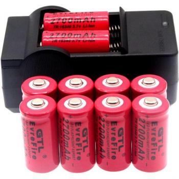 3.7V 16340 Li-ion Battery 2700mAh with Charger and Flashlight