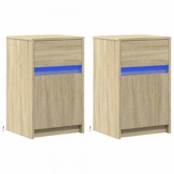 Bureau nocturne : Armoire de lit et lampe LED en chêne Sonoma – Kit double
