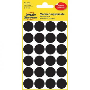 Avery Zweckform 3003 Etiket Rond 18mm Zwart 96 Stuks