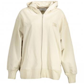 Embroidered Beige Zip Hoodie for Women