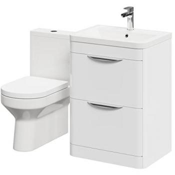 White Gloss 600mm Vanity Unit with 2 Drawers and Toilet Suite